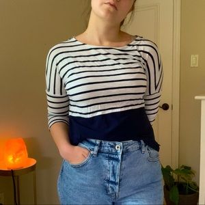 Nautical stripe top with semi-sheer panel